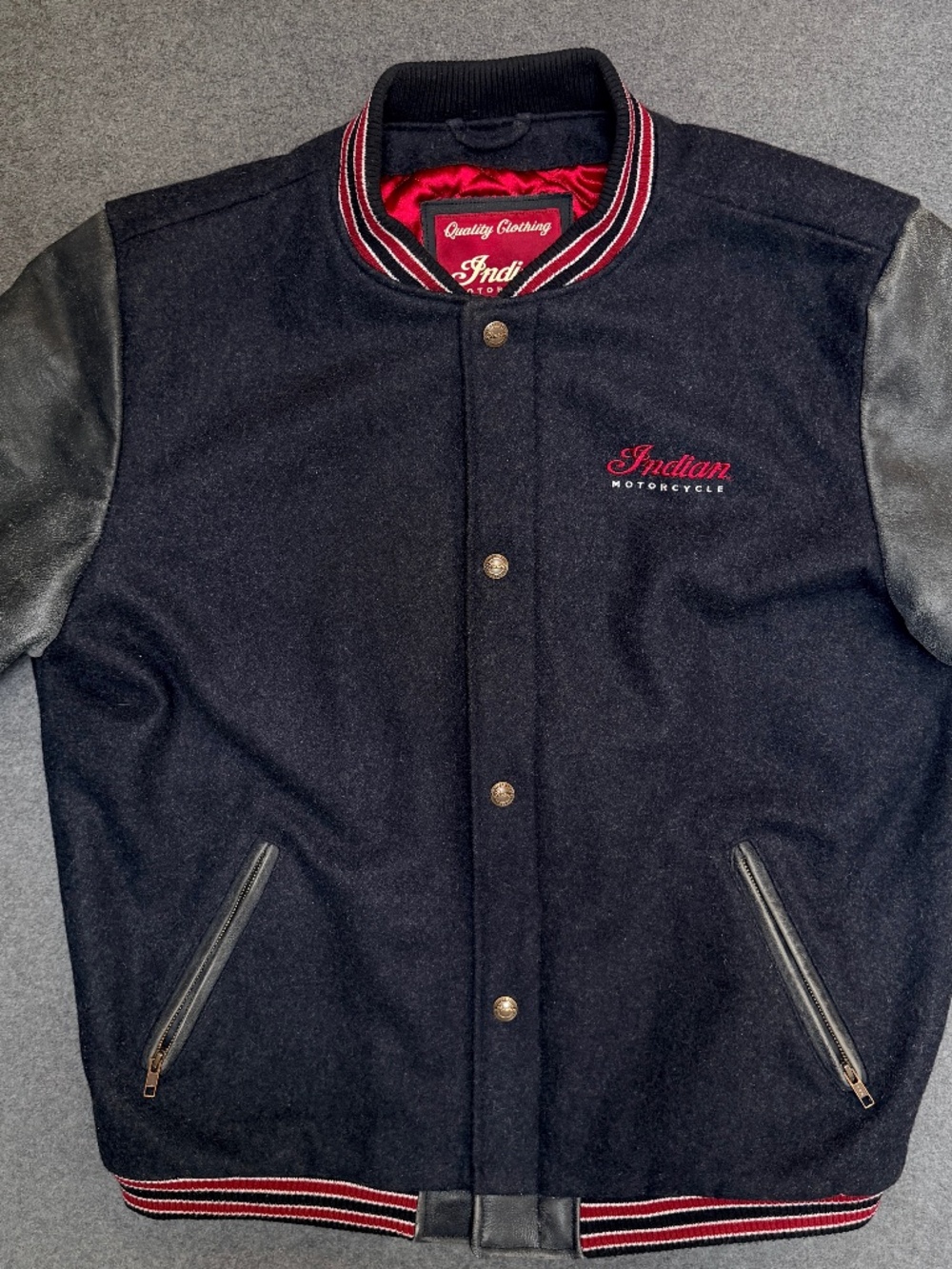 Indian Motorcycle Varsity 2 Jacket Men XL Wool Leather 2833181 Gray Black VG